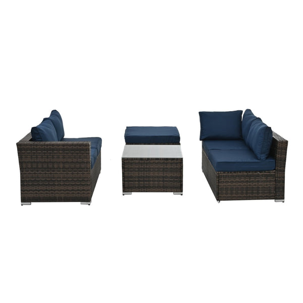 English Elm Patio 4-Piece Pe Wicker Furniture Set With Tempered Glass Table - Stylish, Durable, And Comfortable! W1703S00018-GIGA