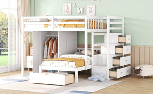 English Elm Full Over Twin Bunk Bed with Wardrobe Staircase Drawers for Shared Kids Rooms LT001606AAK-2