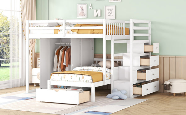 English Elm Full Over Twin Bunk Bed with Wardrobe Staircase Drawers for Shared Kids Rooms LT001606AAK-2