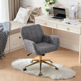 Hearth and Haven A&A Furniture Office Chair, Artificial Rabbit Hair Home Office Chair with Golden Metal Base, Adjustable Desk Chair Swivel Office Chair, Vanity Chair W1143P154103