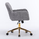 Hearth and Haven A&A Furniture Office Chair, Artificial Rabbit Hair Home Office Chair with Golden Metal Base, Adjustable Desk Chair Swivel Office Chair, Vanity Chair W1143P154103