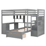 Hearth and Haven Charles Full over Twin Bunk Bed with Desk, Shelves and 4-Drawer Staircase, Grey LT001605AAE