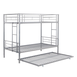 English Elm METAL Silver Bunk Bed with Pull-Out Trundle, Sturdy Steel Frame, Space-Saving, Quiet, Safe Stairs W2297P165044