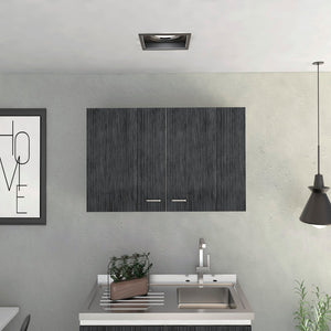 English Elm Wall Cabinet 19"H With Two Doors & Internal Shelves - Stylish White & Smoked Oak Storage Solution B097133160-GIGA