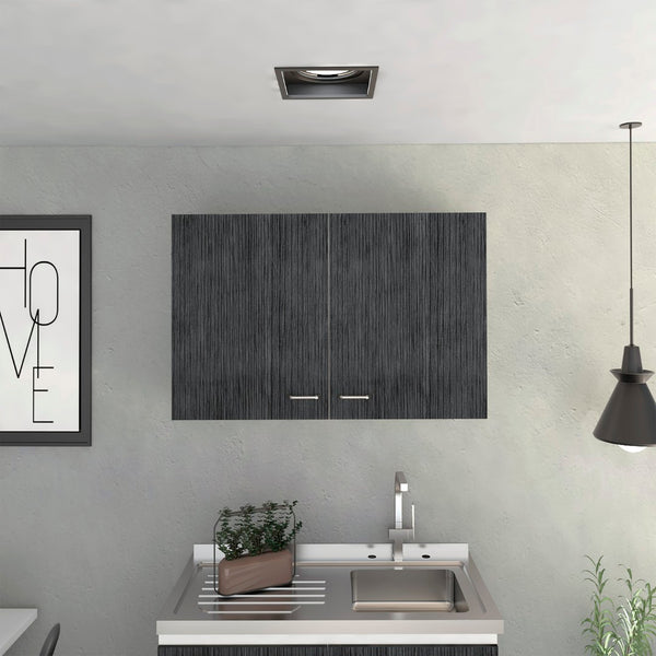 English Elm Wall Cabinet 19"H With Two Doors & Internal Shelves - Stylish White & Smoked Oak Storage Solution B097133160-GIGA