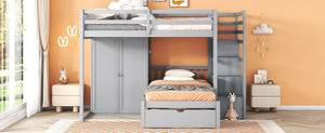 English Elm Full Over Twin Bunk Bed with Wardrobe Staircase Drawers for Shared Kids Rooms LT001606AAE