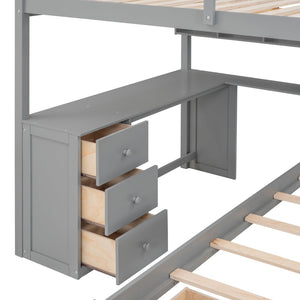 English Elm Full Over Twin Bunk Bed with Staircase Drawers Desk and Shelves in Gray Gray LT001605AAE-2