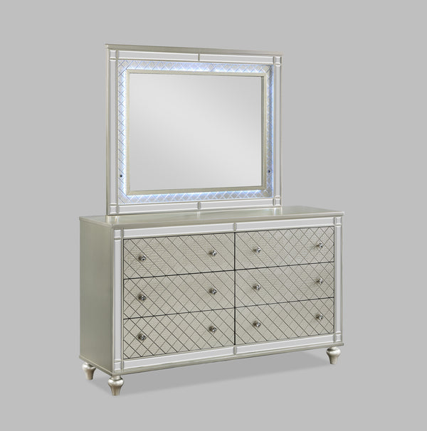 English Elm Cristian Dresser - Elegant Champagne Finish With Dovetail Drawers & Mirror Accents For Any Bedroom B132P161940