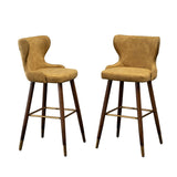 English Elm Nevis Mid-Century Modern Faux Leather Tufted Nailhead Trim Barstool Set Of 2, Yellow