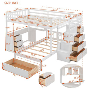 English Elm Full Over Twin Bunk Bed with Staircase Drawers Desk and Shelves in Gray White LT001605AAK-2