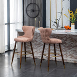 English Elm Nevis Mid-Century Modern Faux Leather Tufted Nailhead Trim Barstool Set Of 2, Pink