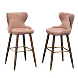 English Elm Nevis Mid-Century Modern Faux Leather Tufted Nailhead Trim Barstool Set Of 2, Pink