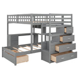 Hearth and Haven Charles Full over Twin Bunk Bed with Desk, Shelves and 4-Drawer Staircase, Grey LT001605AAE