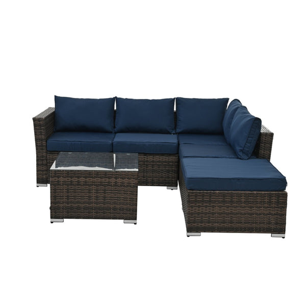 English Elm Patio 4-Piece Pe Wicker Furniture Set With Tempered Glass Table - Stylish, Durable, And Comfortable! W1703S00018-GIGA