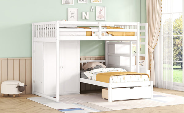 English Elm Full Over Twin Bunk Bed with Wardrobe Staircase Drawers for Shared Kids Rooms LT001606AAK-2