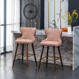 English Elm Nevis Mid-Century Modern Faux Leather Tufted Nailhead Trim Barstool Set Of 2, Pink