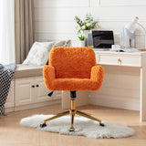 English Elm Office Chair,Artificial Rabbit Hair Home Office Chair With Golden Metal Base,Adjustable Desk Chair Swivel Office Chair,Vanity Chair(Orange)