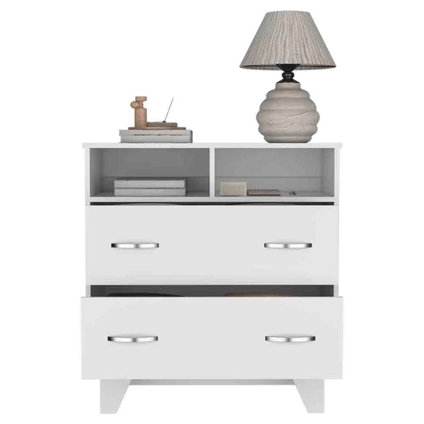 English Elm Double Drawer Dresser Arabi White - Durable Particle Board, Two Shelves & Spacious Drawers, Modern Storage Solution B092S00009