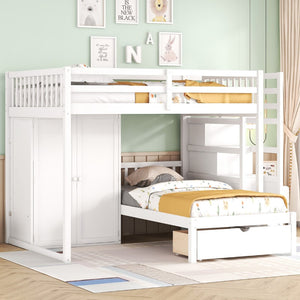 English Elm Full Over Twin Bunk Bed with Wardrobe Staircase Drawers for Shared Kids Rooms LT001606AAK