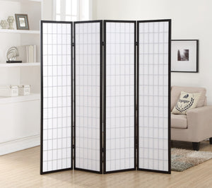 English Elm 4 Panel Oriental Shoji Screen / Room Divider, Black