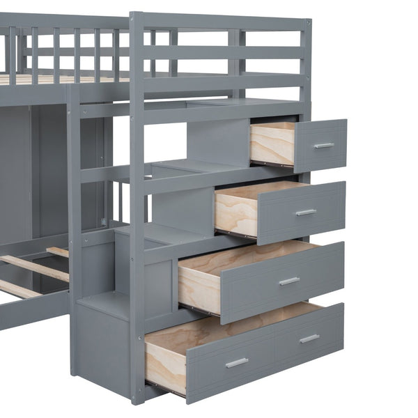 English Elm Full Over Twin Bunk Bed with Wardrobe Staircase Drawers for Shared Kids Rooms LT001606AAE