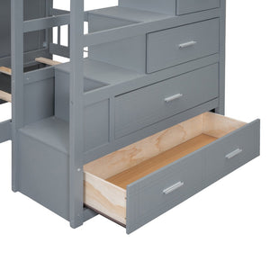 English Elm Full Over Twin Bunk Bed with Wardrobe Staircase Drawers for Shared Kids Rooms LT001606AAE