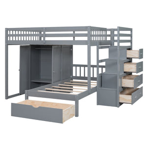 English Elm Full Over Twin Bunk Bed with Wardrobe Staircase Drawers for Shared Kids Rooms LT001606AAE