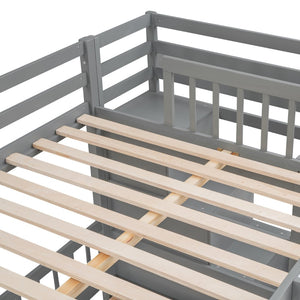English Elm Full Over Twin Bunk Bed with Staircase Drawers Desk and Shelves in Gray Gray LT001605AAE-1