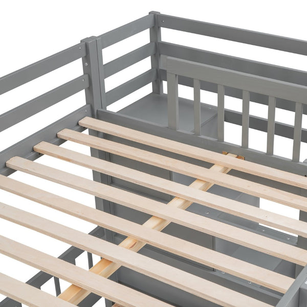 English Elm Full Over Twin Bunk Bed with Staircase Drawers Desk and Shelves in Gray Gray LT001605AAE-1