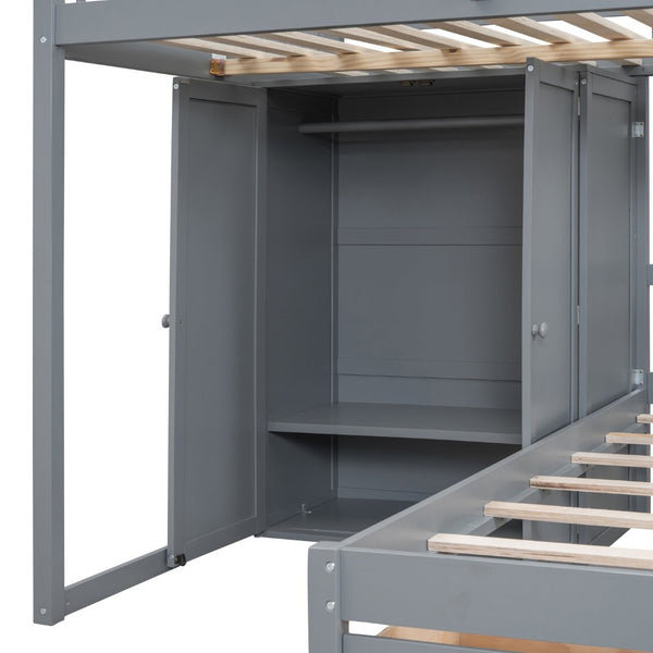 English Elm Full Over Twin Bunk Bed with Wardrobe Staircase Drawers for Shared Kids Rooms LT001606AAE