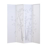 English Elm Bamboo Print 4-Panel Framed Room Screen/Divider, White