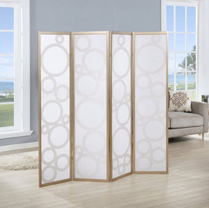 English Elm Arvada 4-Panel Wood Room Divider With Circle Pattern, Gold