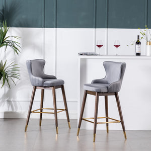 English Elm Leland Fabric Upholstered Wingback Bar Stools, Set Of 2, Gray