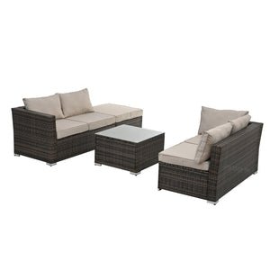 English Elm Patio 4-Piece Wicker Furniture Set With Glass Coffee Table, Cushions For Ultimate Outdoor Comfort W1703S00017-GIGA