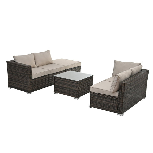 English Elm Patio 4-Piece Wicker Furniture Set With Glass Coffee Table, Cushions For Ultimate Outdoor Comfort W1703S00017-GIGA