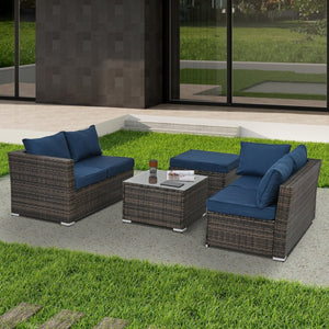 English Elm Patio 4-Piece Pe Wicker Furniture Set With Tempered Glass Table - Stylish, Durable, And Comfortable! W1703S00018-GIGA