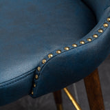 English Elm Nevis Mid-Century Modern Faux Leather Tufted Nailhead Trim Barstool Set Of 2, Blue