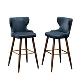 English Elm Nevis Mid-Century Modern Faux Leather Tufted Nailhead Trim Barstool Set Of 2, Blue