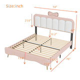 Hearth and Haven Full Size Velvet Princess Bed with Bow-Knot Headboard, Full Size Platform Bed with Headboard and Footboard, White+Pink WF315549AAH