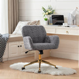 English Elm Office Chair,Artificial Rabbit Hair Home Office Chair With Golden Metal Base,Adjustable Desk Chair Swivel Office Chair,Vanity Chair(Gray)