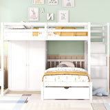 Hearth and Haven Charles Full over Twin Bunk Bed with Wardrobe and 5 Drawers, White LT001606AAK