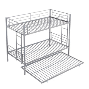 English Elm METAL Silver Bunk Bed with Pull-Out Trundle, Sturdy Steel Frame, Space-Saving, Quiet, Safe Stairs W2297P165044