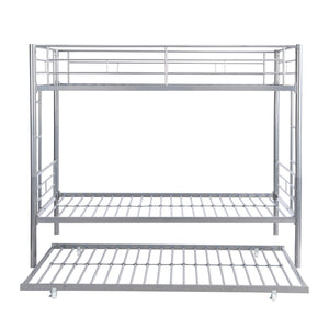 English Elm METAL Silver Bunk Bed with Pull-Out Trundle, Sturdy Steel Frame, Space-Saving, Quiet, Safe Stairs W2297P165044