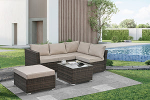 English Elm Patio 4-Piece Wicker Furniture Set With Glass Coffee Table, Cushions For Ultimate Outdoor Comfort W1703S00017-GIGA