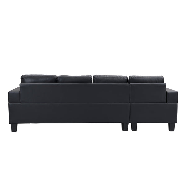 English Elm Sectional PU Sofa Set with L-Chaise, Built-In Cup Holders, Thick Foam Cushions, Modern 4-Seater Comfort Black 57.87 L x 28.35 W x 12.99 H W2297S00001
