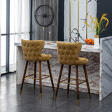 English Elm Nevis Mid-Century Modern Faux Leather Tufted Nailhead Trim Barstool Set Of 2, Yellow