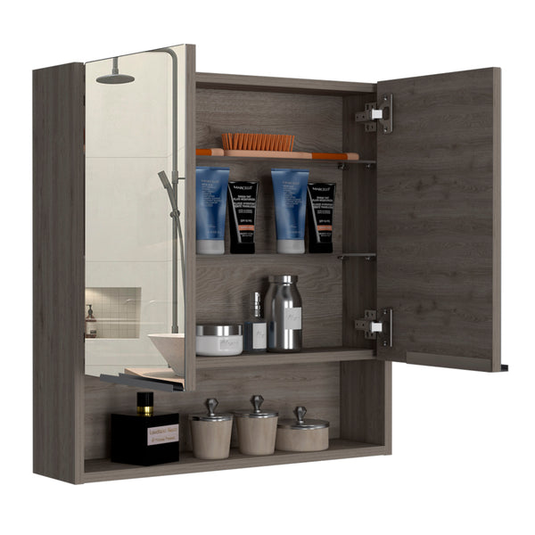 English Elm Medicine Cabinet With Open Shelf & 3 Adjustable Shelves - Stylish Light Gray Design For Bathrooms B097133185