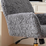 English Elm Office Chair,Artificial Rabbit Hair Home Office Chair With Golden Metal Base,Adjustable Desk Chair Swivel Office Chair,Vanity Chair(Gray)