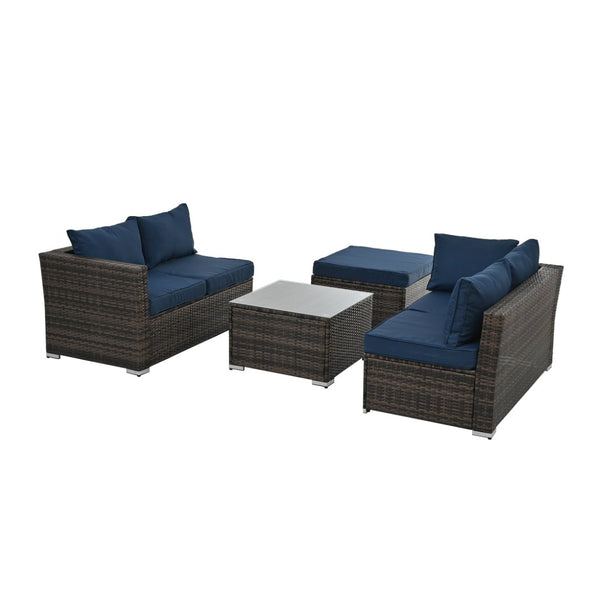 English Elm Patio 4-Piece Pe Wicker Furniture Set With Tempered Glass Table - Stylish, Durable, And Comfortable! W1703S00018-GIGA