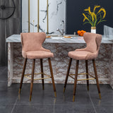 English Elm Nevis Mid-Century Modern Faux Leather Tufted Nailhead Trim Barstool Set Of 2, Pink